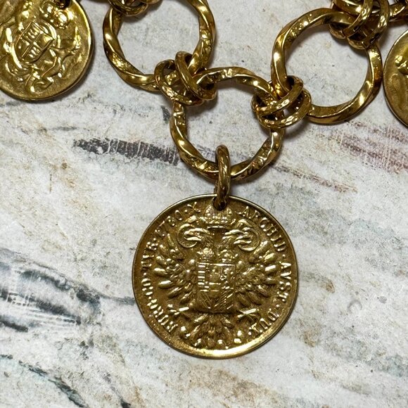 Huge Bellezza Gold Over Solid Bronze Coin Charm Bracelet Eagle Unicorn Lion - Picture 3 of 14